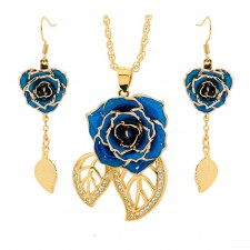 Gold-Dipped Rose & Blue Leaf Theme Jewellery Set