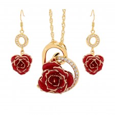 Gold-Dipped Rose & Red Heart Theme Jewellery Set