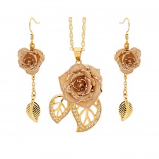 Gold-Dipped Rose & White Leaf Theme Jewellery Set