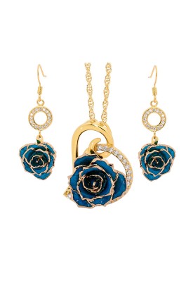 Gold-Dipped Rose & Blue Heart Theme Jewellery Set