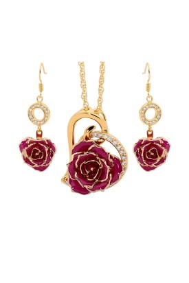 Gold-Dipped Rose & Purple Heart Theme Jewellery Set